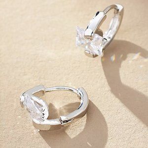 NEW ~ Anthropologie Crystal Huggie Hoop Silver Earrings